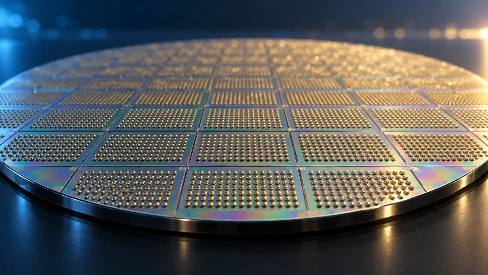 シリコンウエハの表面に微細な金属の突起が規則正しく並んでいる様子を拡大した概念イメージ