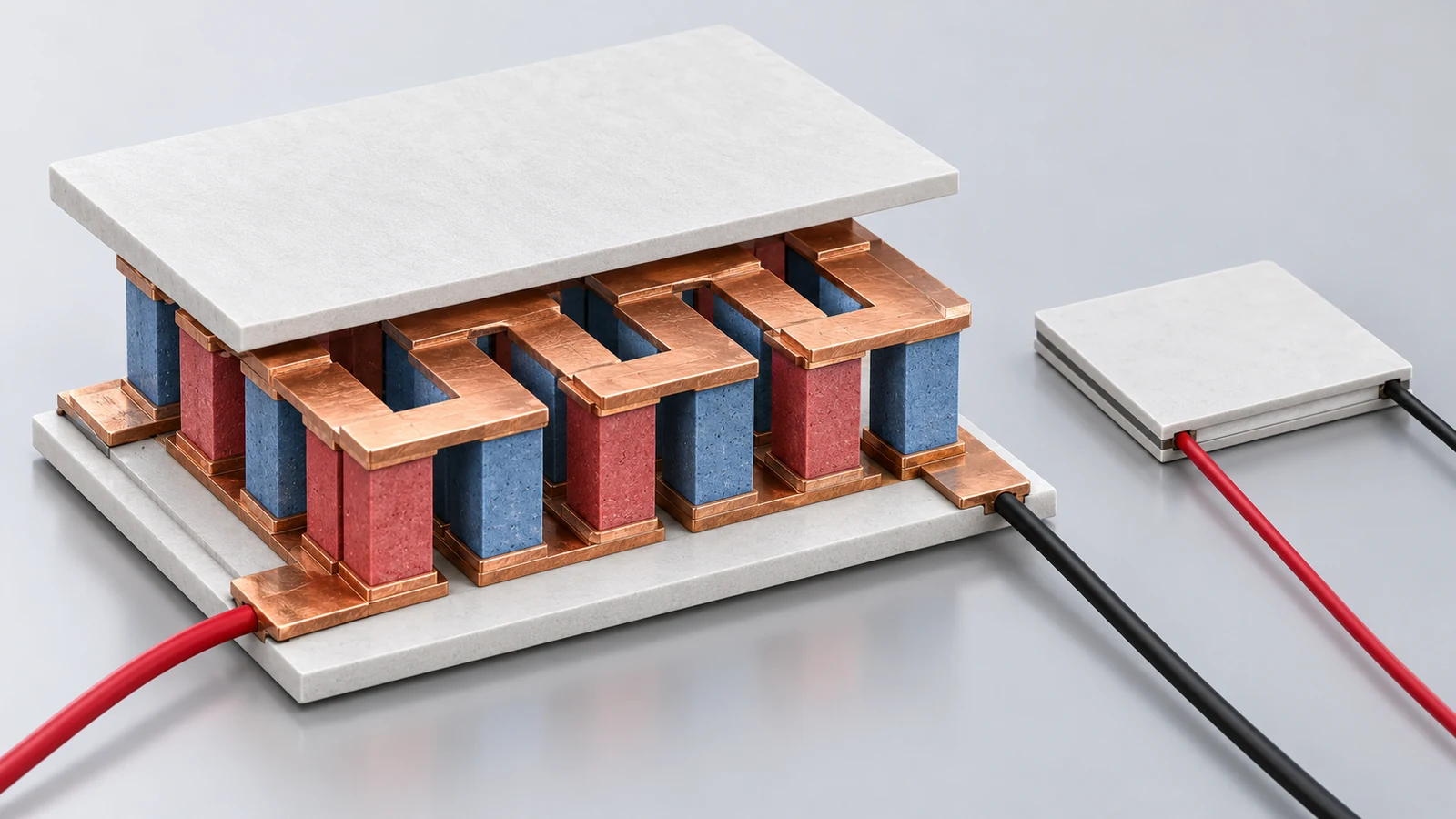上下面をつなぐ半導体の脚は、熱に対して並列、電気に対して直列になる構成です