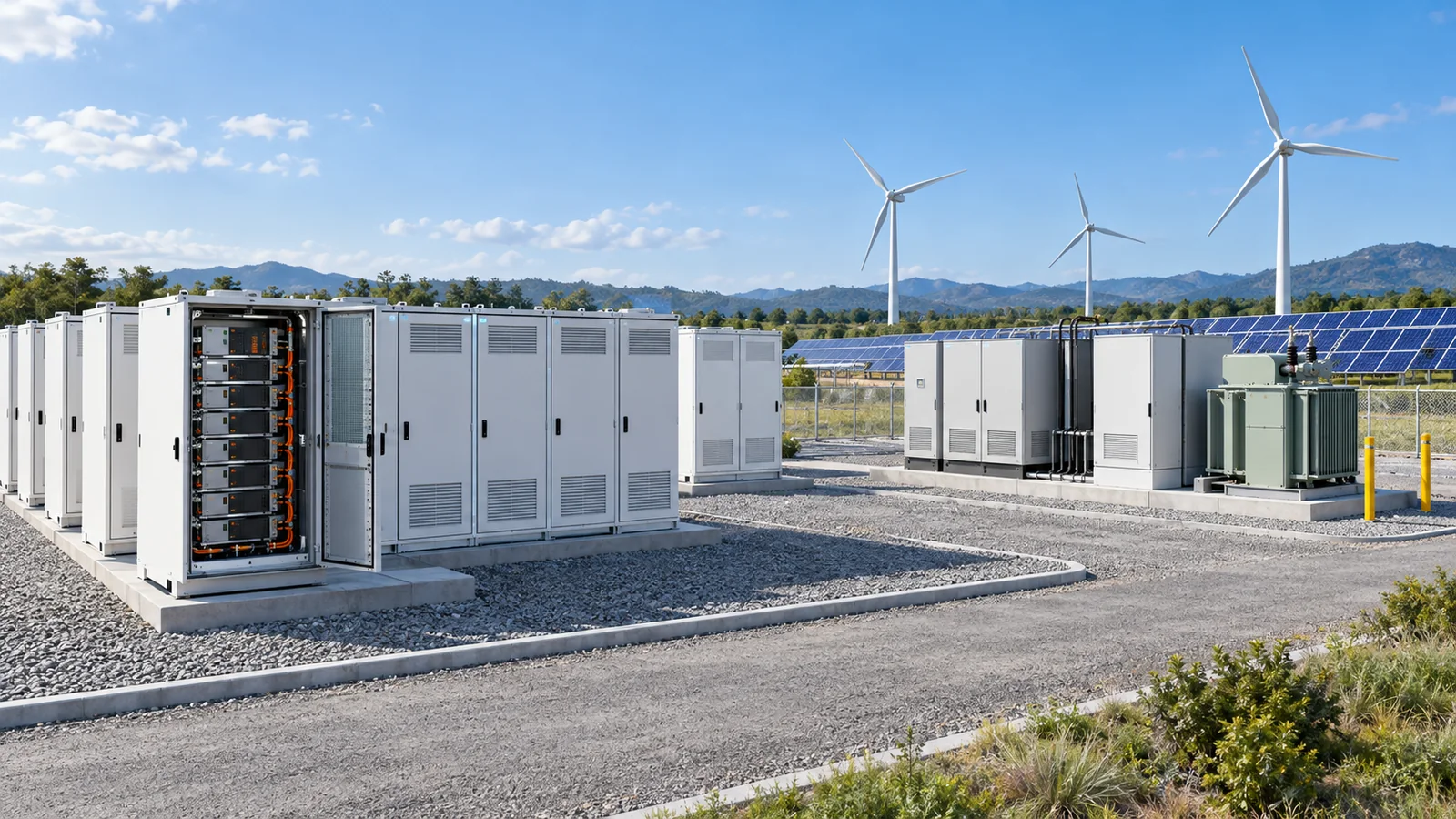 再生可能エネルギー設備と蓄電設備を組み合わせる例です