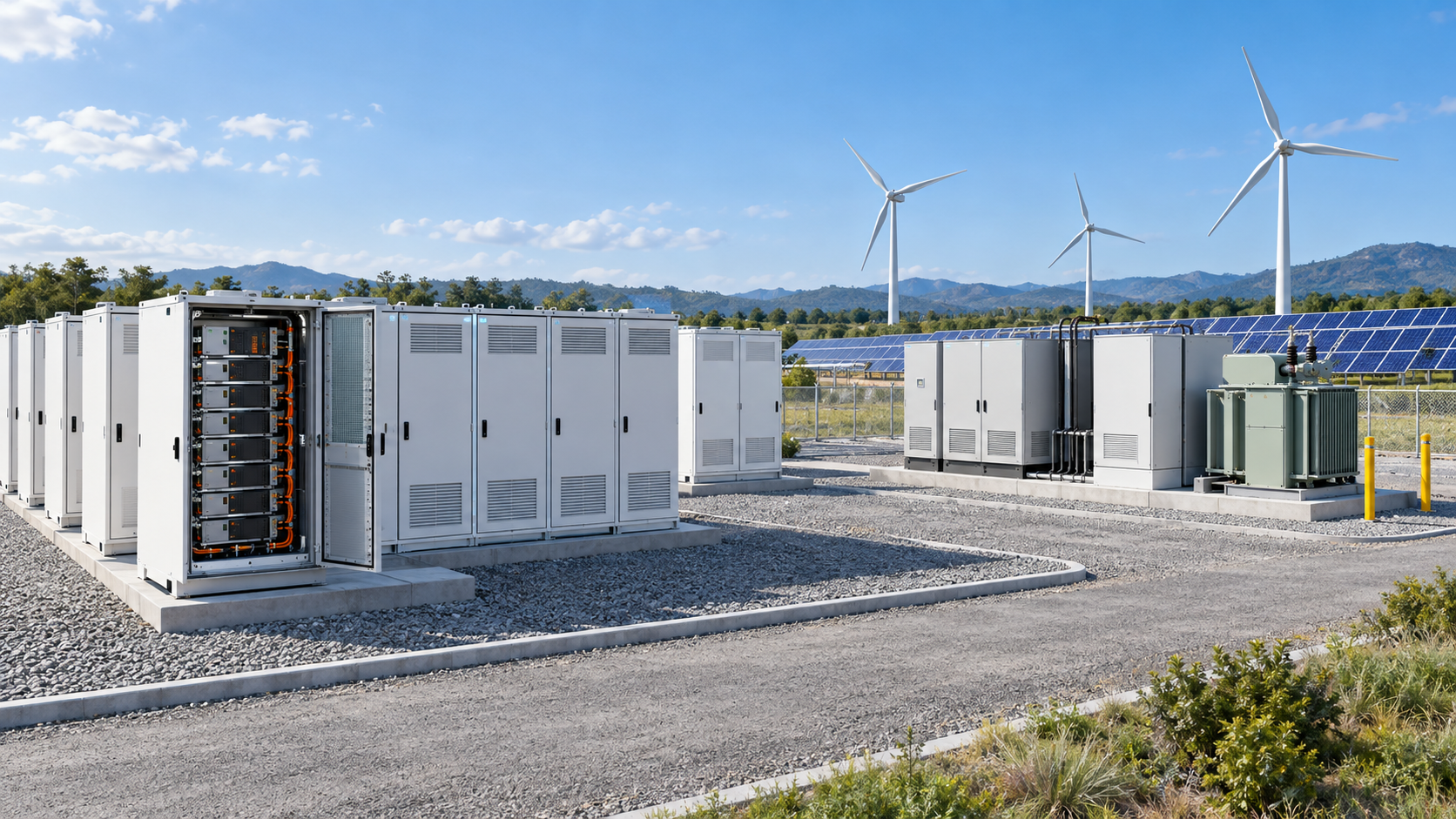 再生可能エネルギー設備と蓄電設備を組み合わせる例です