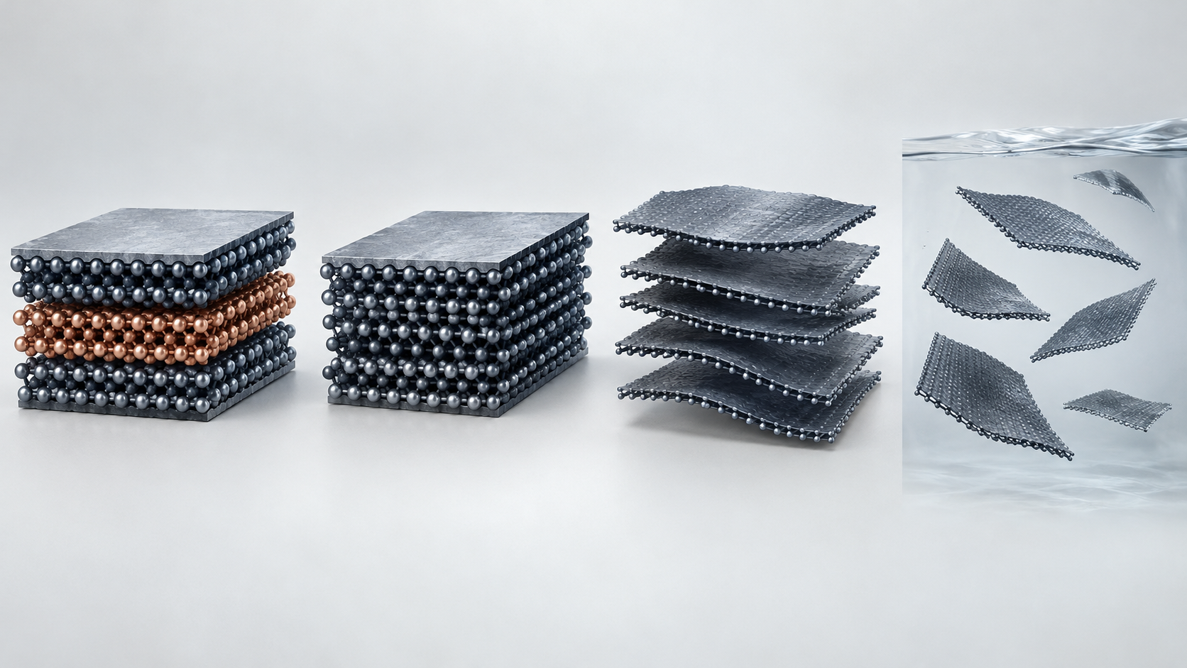 MXeneとナノシートの構造・工程を示す解説画像