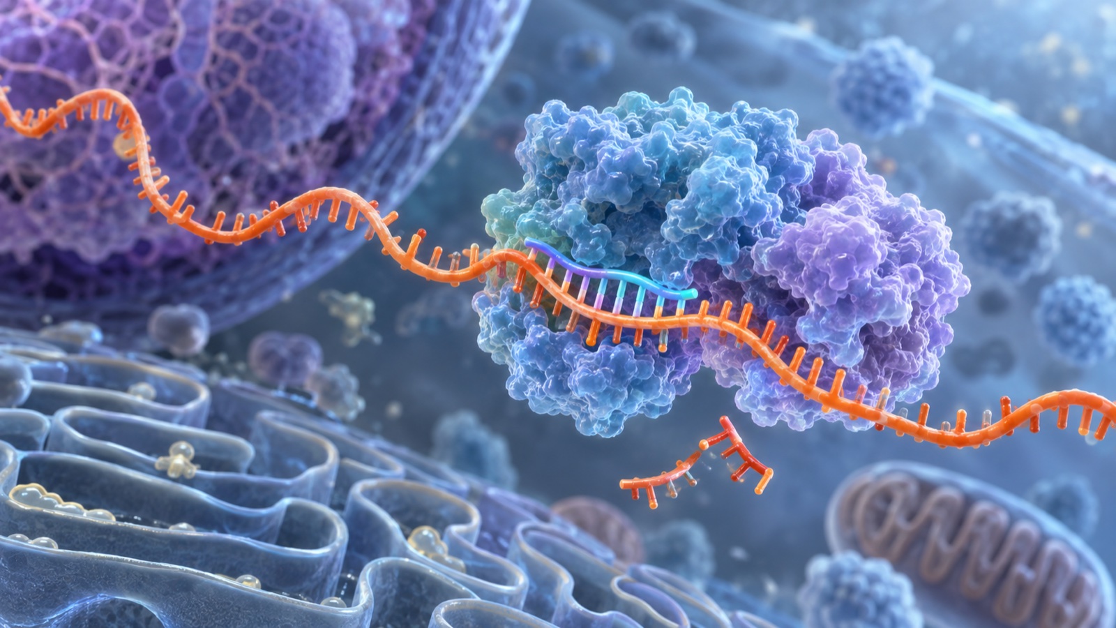 核酸医薬の細胞内での作用を具体的に示すImageGen生成の解説用イメージ